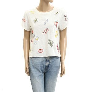 Maeve Anthropologie Embroidered Tee Blouse Top T-Shirt Short Sleeve XS 281834
